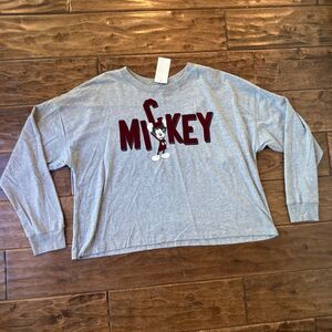 Disney Mickey Mouse Long Sleeve Gray Top Womens Large Velvet Spellout